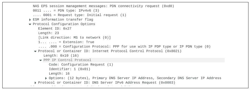 L850 PDN connectivity request
